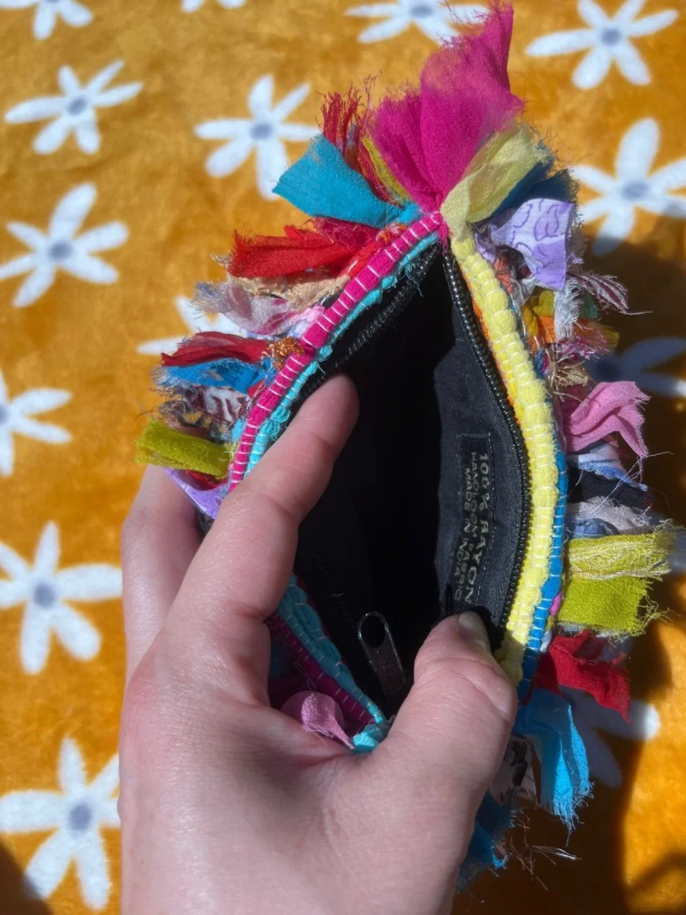 Small Colorful Handloom Frilly Boho Pouch Cosmetic Makeup Bag